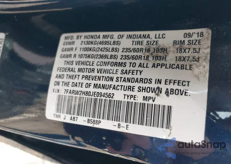 2018 Honda Cr-V Ex-L/Ex-L Navi from USA, damaged, VIN 7FARW2H80JE094562
